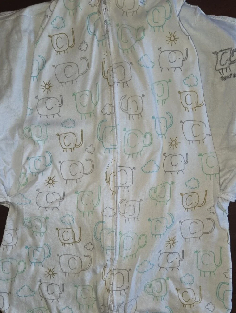 HALO White Sleep Sack with Mint and Tan Elephant Print